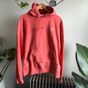 Champion Hoodie Reverse Weave Heavyweight Logo Hoodie Sweatshirt in Coral XL